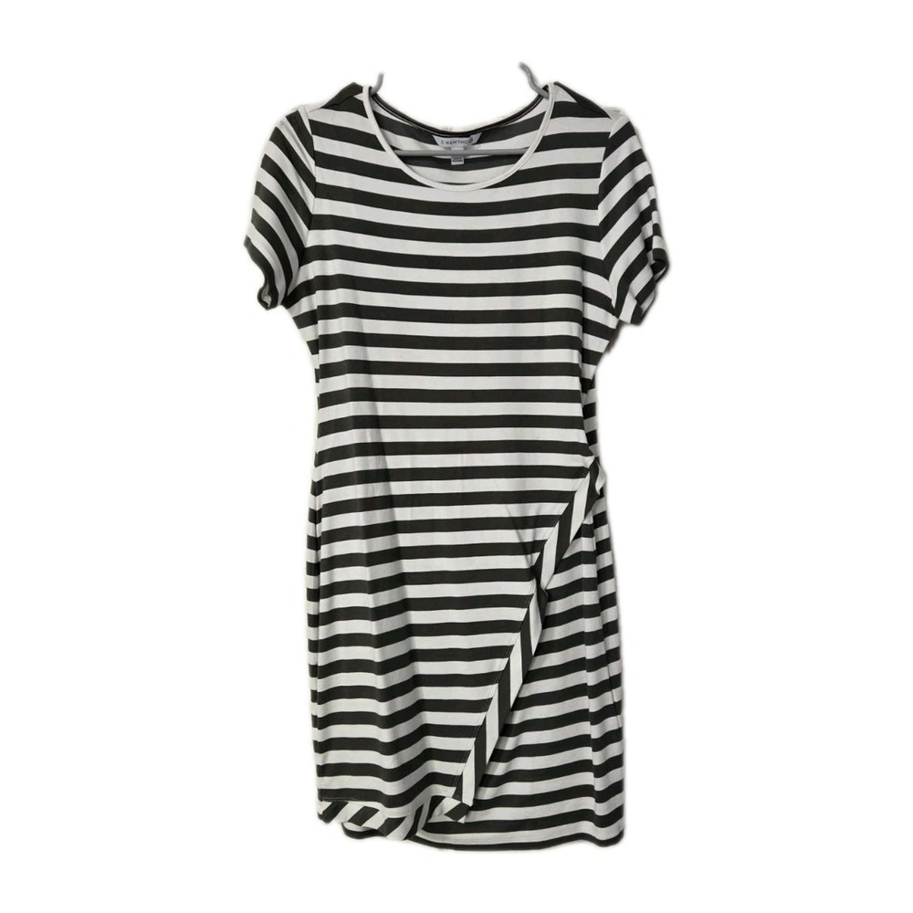 41 Hawthorn Brigitte Knit Dress Olive Green White Striped Size Petite Large